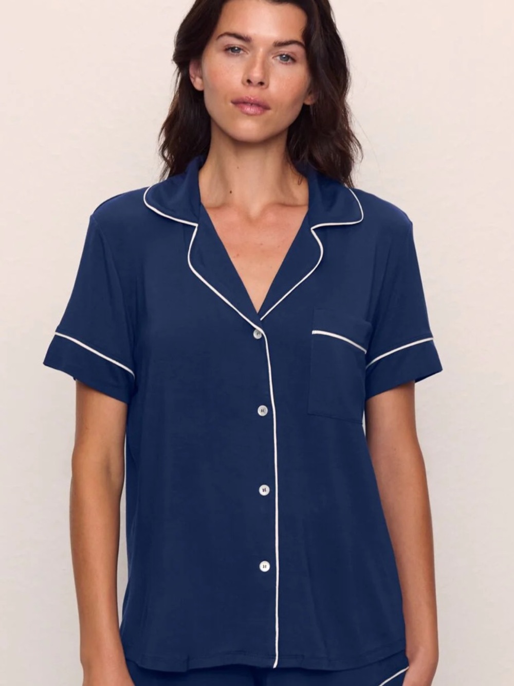 Eberjey Gisele Tencel Modal Short Sleeve Pj Top TENCEL™ Modal notch Navy Blue